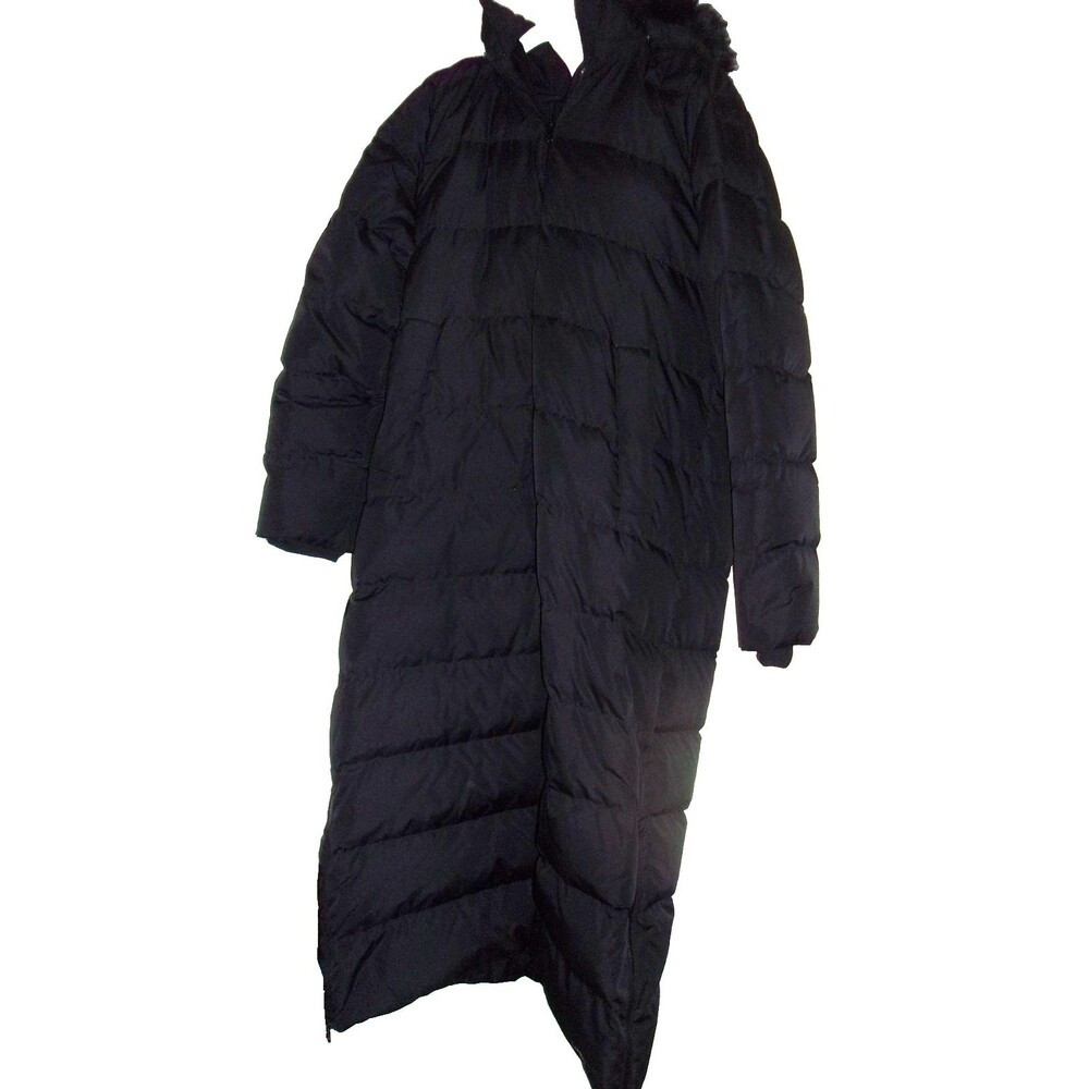 Lands' End Womens Size M 10-12 Black Goose Down Maxi Puffer Coat Long Full Zip